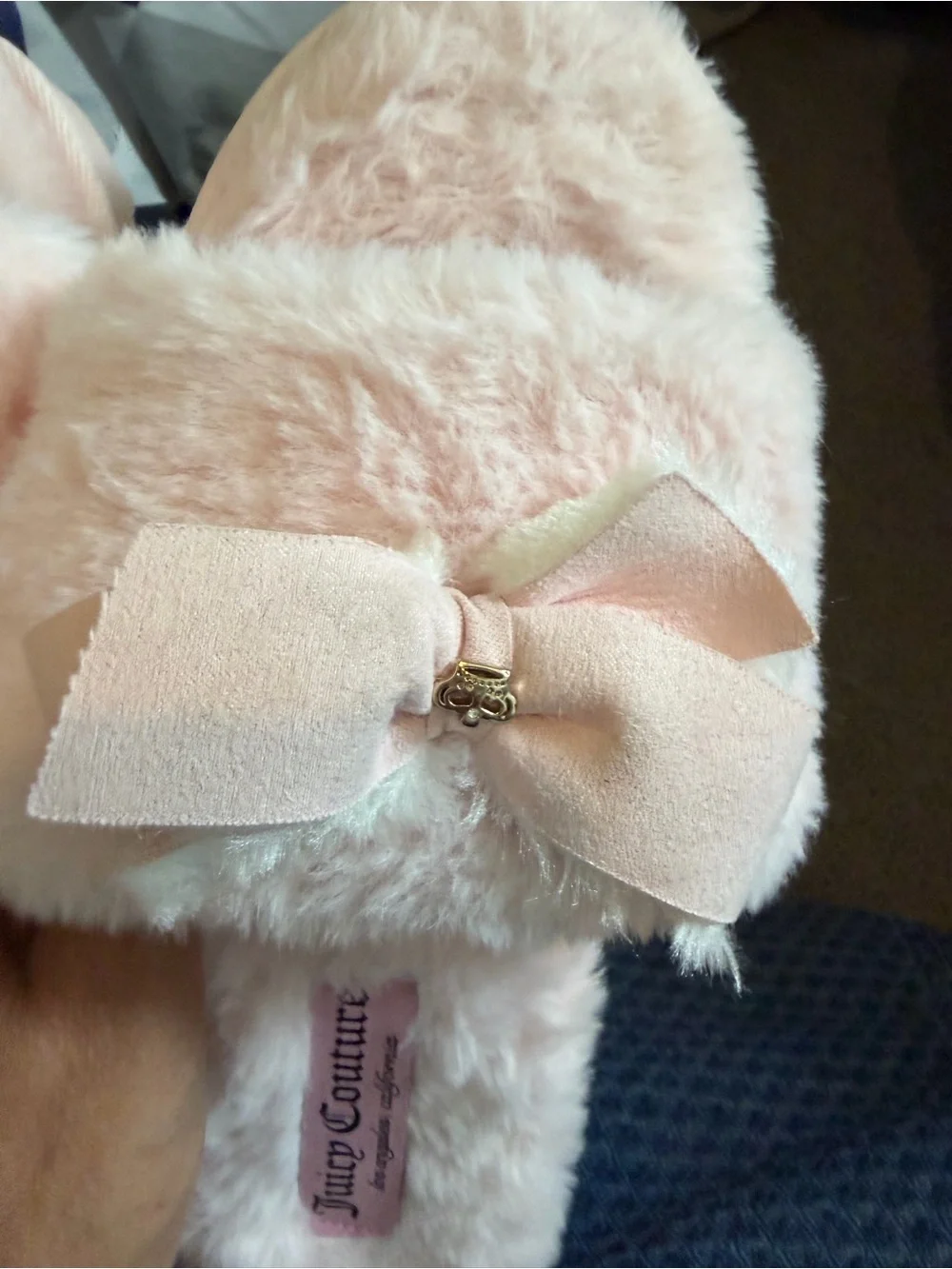 Juicy Couture Pink Faux-Fur Bow Slide Slippers